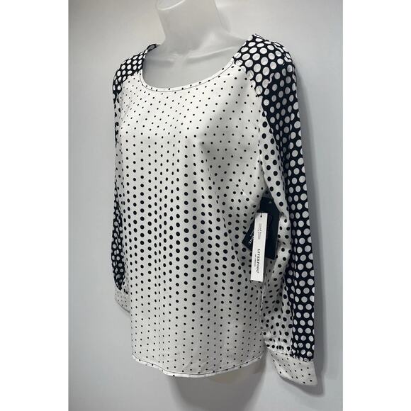 NWT Liverpool Los Angeles Women Black/ White Polka Dot Long Sleeve Blouse Size M - Picture 3 of 9